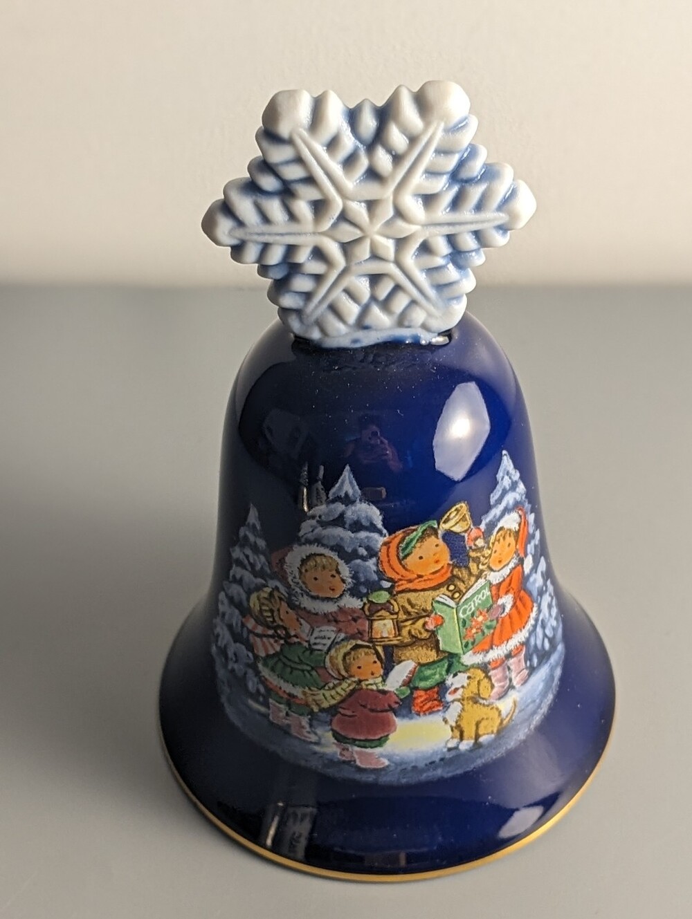 Avon Japan 1980s Holiday Carolers Bell Ornament Blue Vintage Christmas Decor